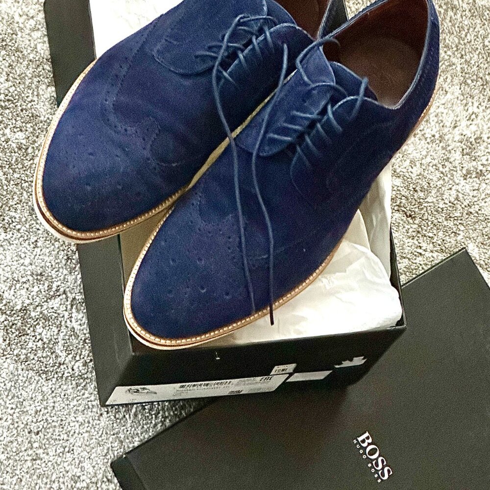 Hugo Boss Oxfords Cortios NAVY Suede Lace-up Men Shoes Size US 12